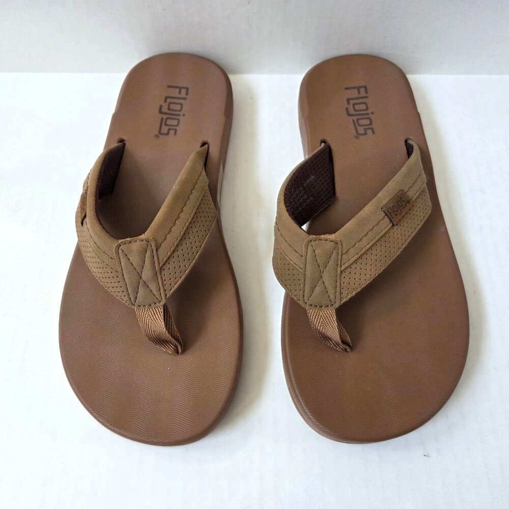 Flojos Sandals Mens 8 Brown Levee Beach Preppy Memory Foam Flip Flops